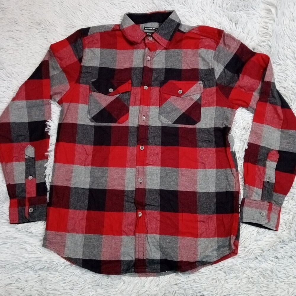 Kenneth Cole Shirt Mens S Red Plaid‎ Preppy Chore Pocket Button Up Grunge Casual